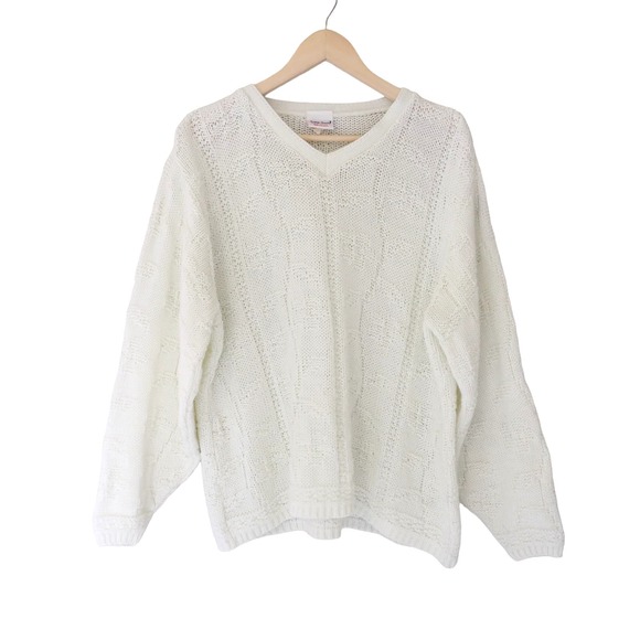 Vintage Bobbie Brooks Oversized Baggy White Knit Sweater Made‎ In USA Size Large - Picture 1 of 8